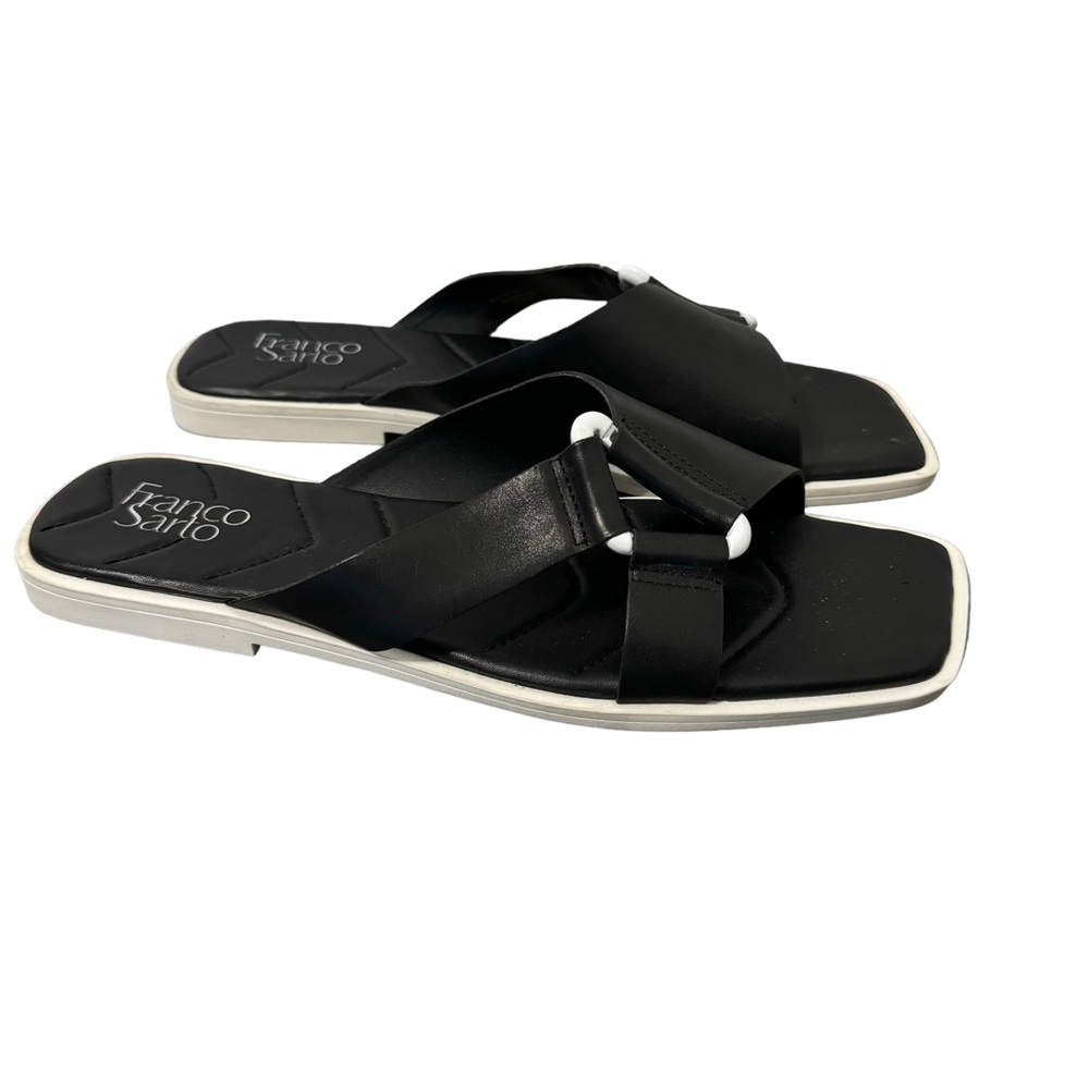 Franco Sarto Women’s Minimalist Molana Leather Sandal Black Slip On Size 11